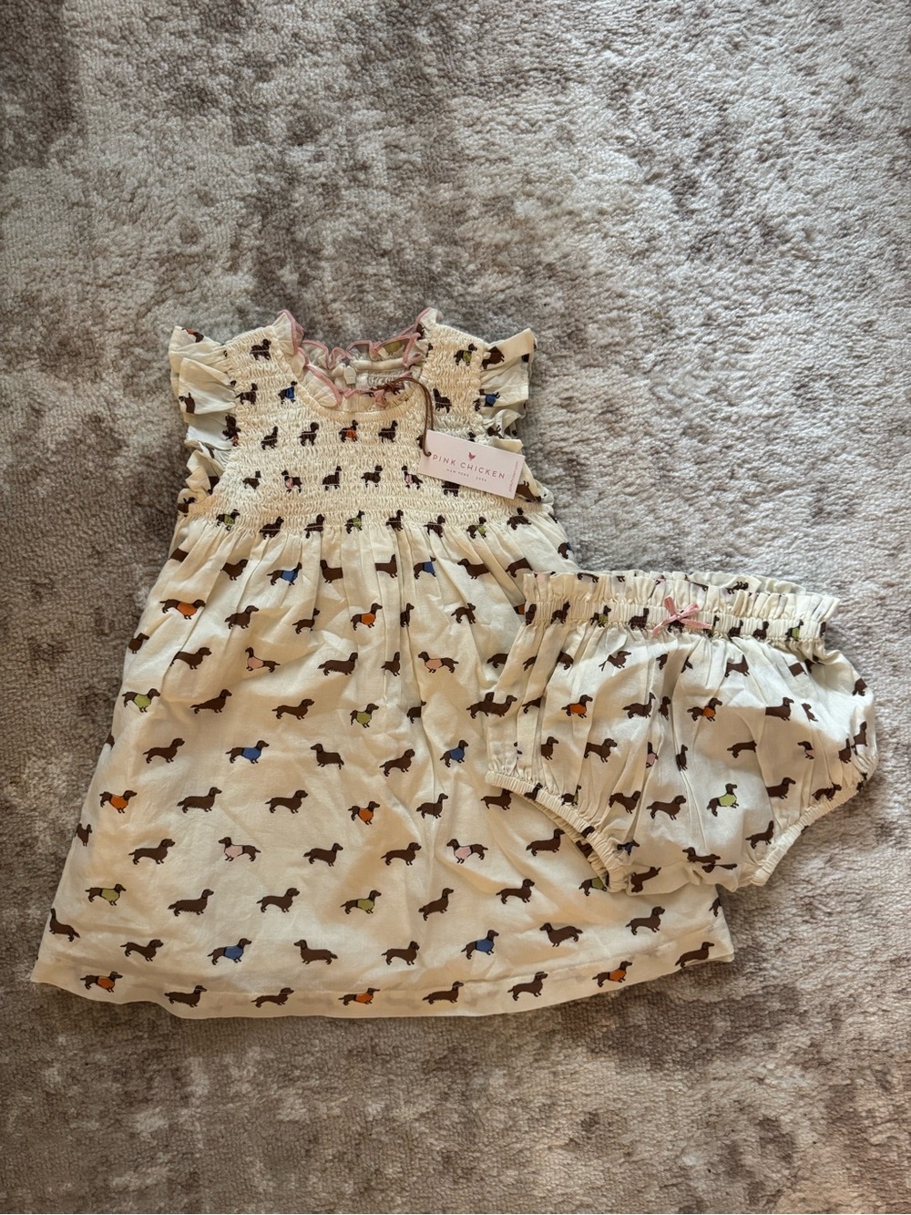 NWT Pink Chicken Cream Dachshund Print Dress 18-24 months